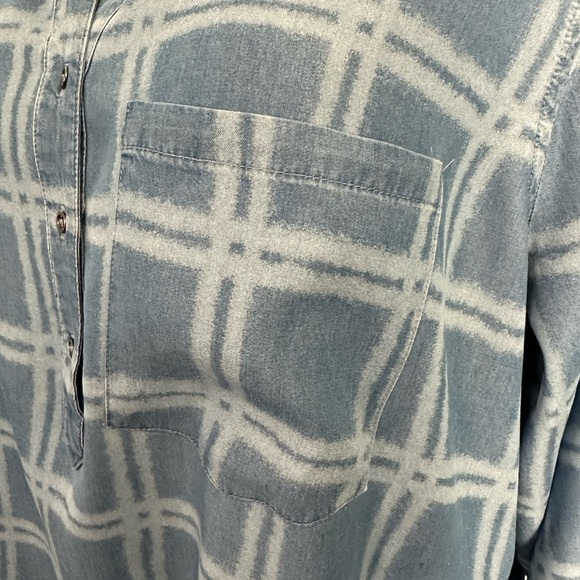 Cato Plus Size Checkered Denim Blue Shirt (838) - Picture 8 of 14